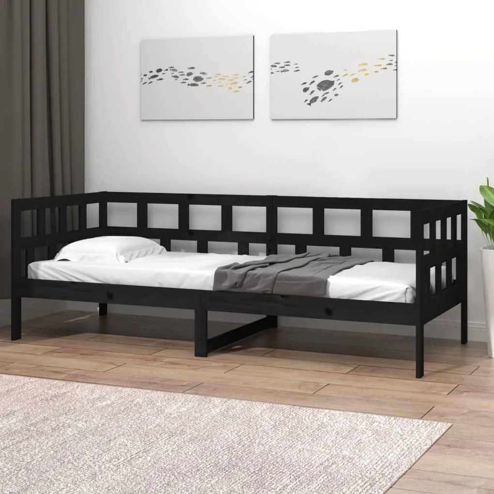 Sofá-cama 90x190 cm madeira de pinho maciça preto