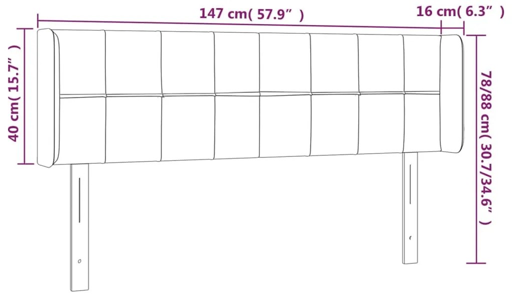 Cabeceira de cama c/ abas veludo 147x16x78/88cm cinzento-escuro