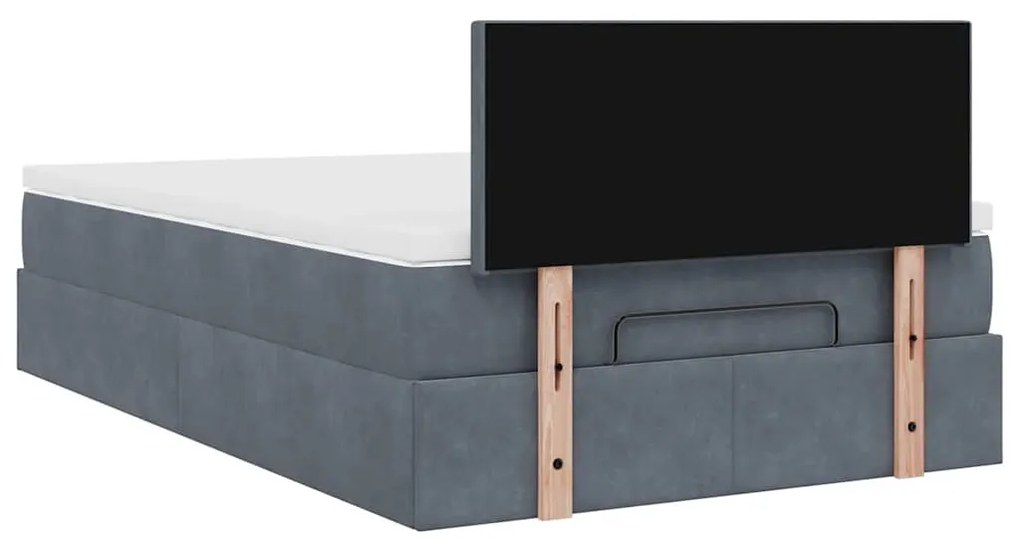 Estrutura de cama otomana com colchão cinza escuro veludo