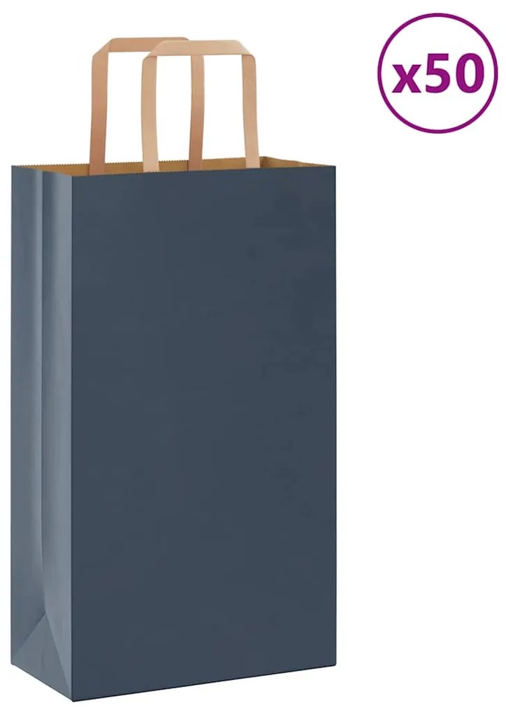 vidaXL Sacos de papel 50 unid com alças azul 21x11x36 cm