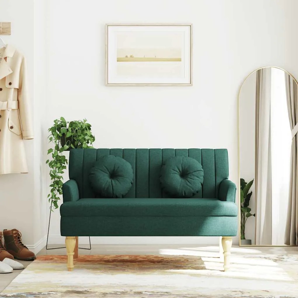 Banco c/ almofadões 113x64,5x75,5 cm tecido verde-escuro