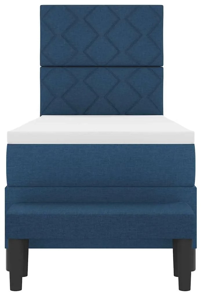Cama Box Spring com Colchão &amp; Banco Azul 80x200 cm Tecido