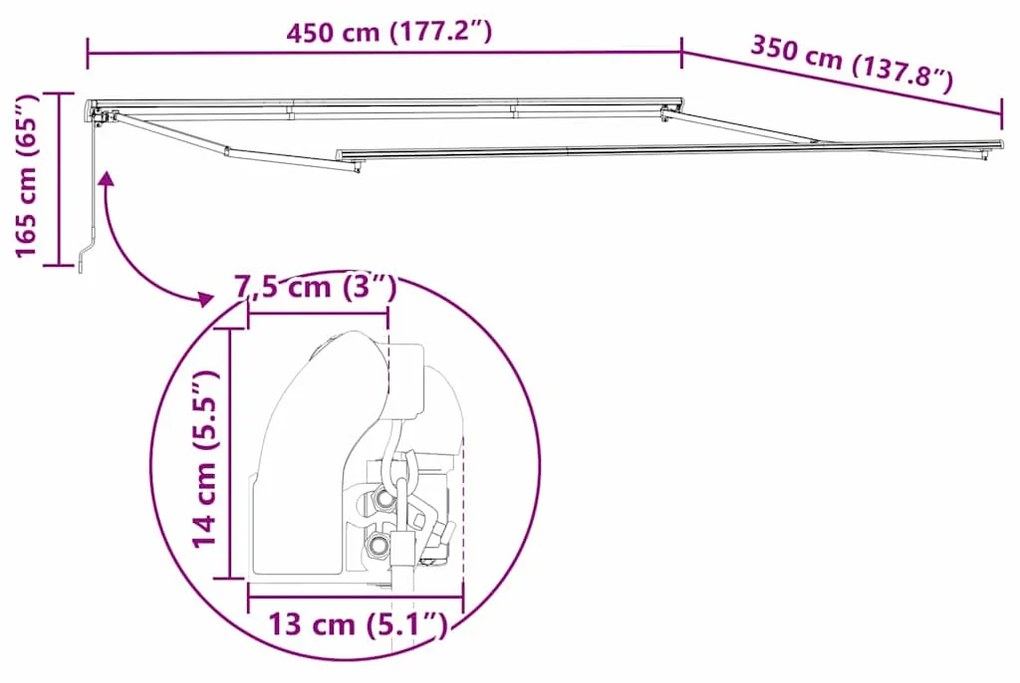 Toldo Retrátil Manual Preto 450 × 350 cm