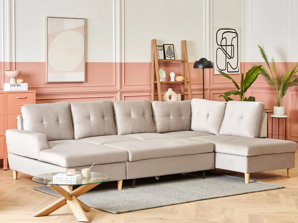 Sofá-cama em veludo creme 4 lugares LERUM Beliani