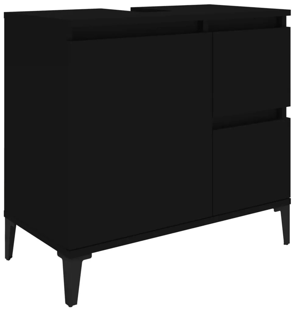 3 pcs conjunto móveis casa de banho derivados de madeira preto