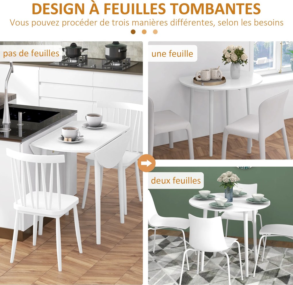 Mesa de jantar dobrável com 2 abas  Ø 89 x 73,5 cm (CADEIRAS NÃO INCLUIDAS), mesa redonda extensível para 4 pessoas, pés em madeira, branca