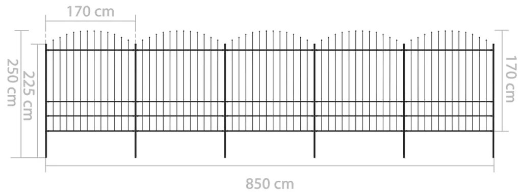 Cerca de jardim com topo em lanças (1,75-2)x8,5 m aço preto
