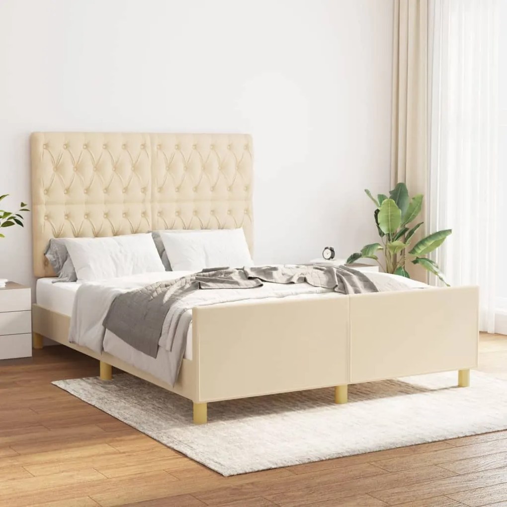 Estrutura de cama sem colchão 140x200 cm tecido cor creme