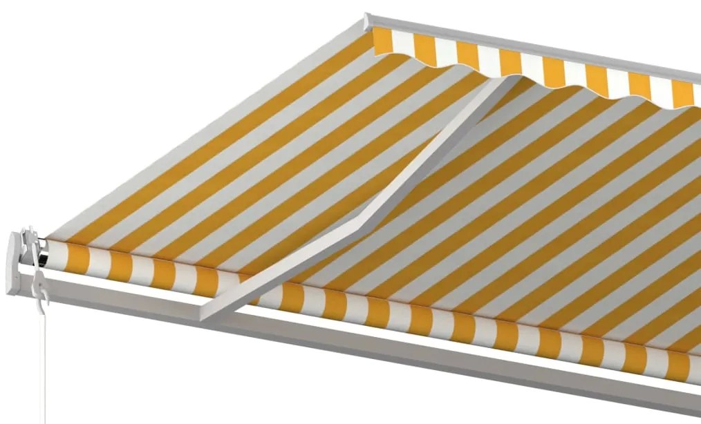 Toldo retrátil manual com postes 5x3,5 m amarelo e branco