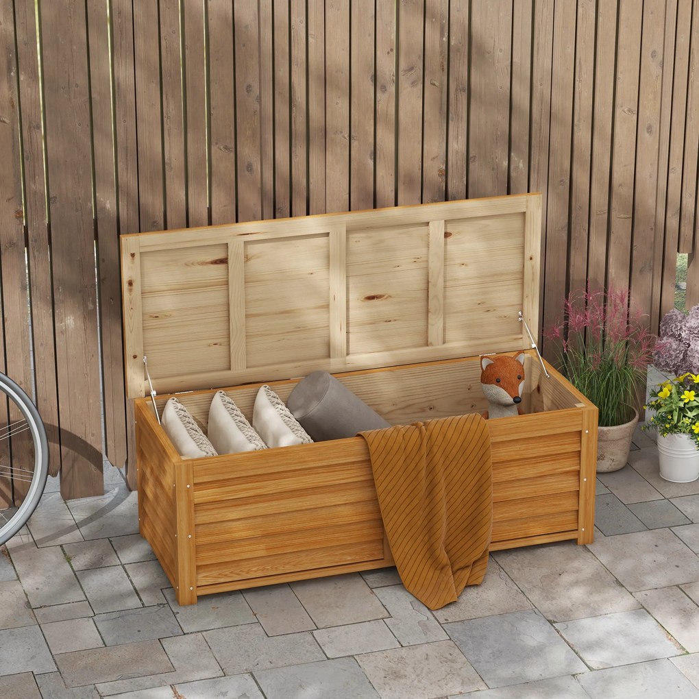 Caixa de arrumação exterior para jardim, de 176 L, em madeira, com pega, 130 x 50 x 45 cm castanho