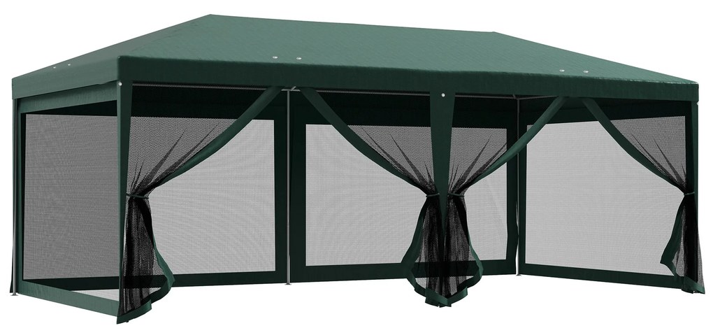 Outsunny Tenda de Jardim 6x3 m Tenda de Exterior com 6 Mosquiteiras Laterais 2 Postas com Fecho de Correr e Janelas Verde