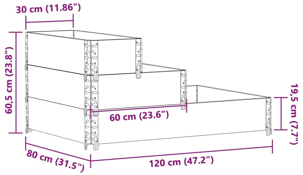 Canteiro elevado de 3 níveis 120x80 cm pinho maciço cinzento