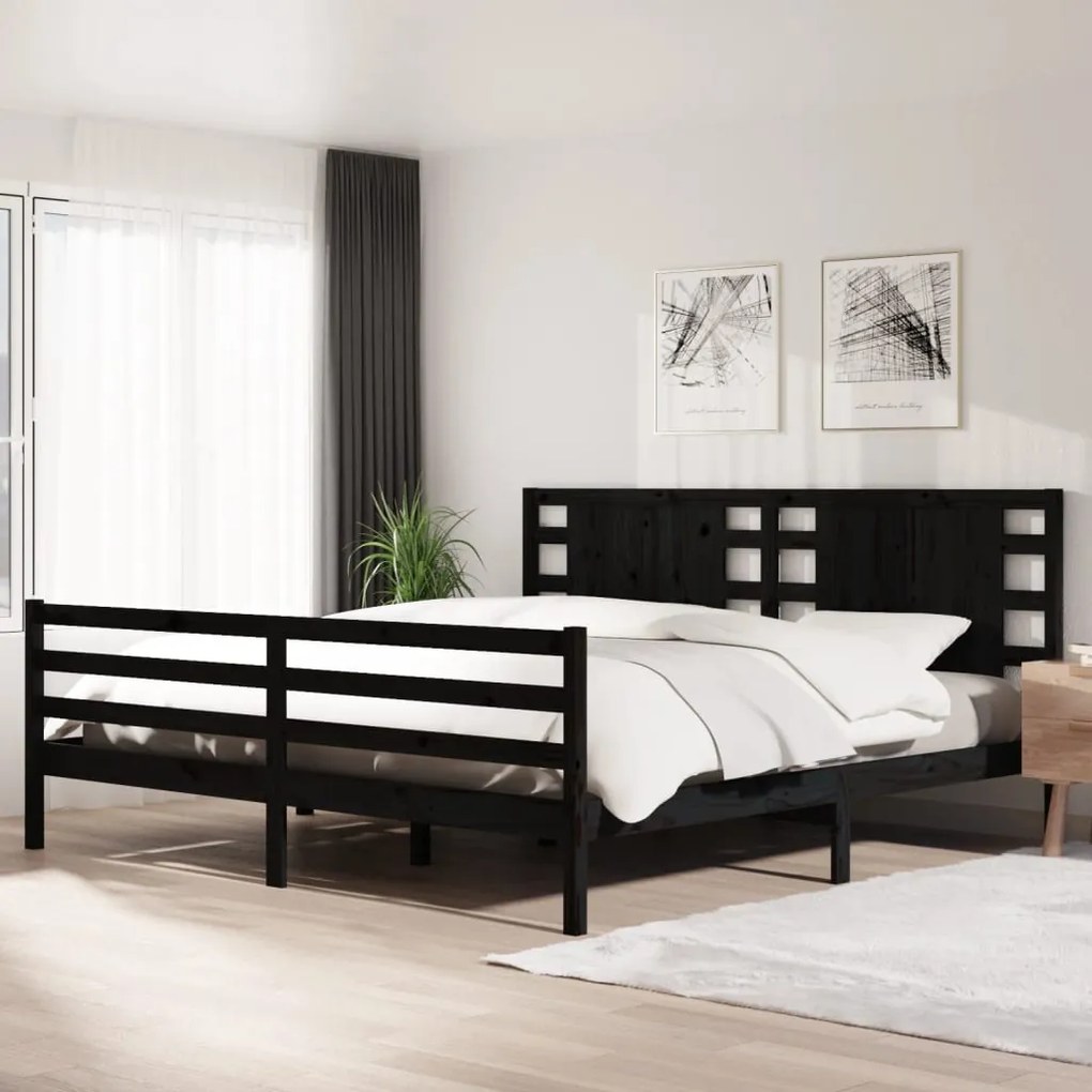 Estrutura de cama 6FT Super King 180x200 cm pinho maciço preto