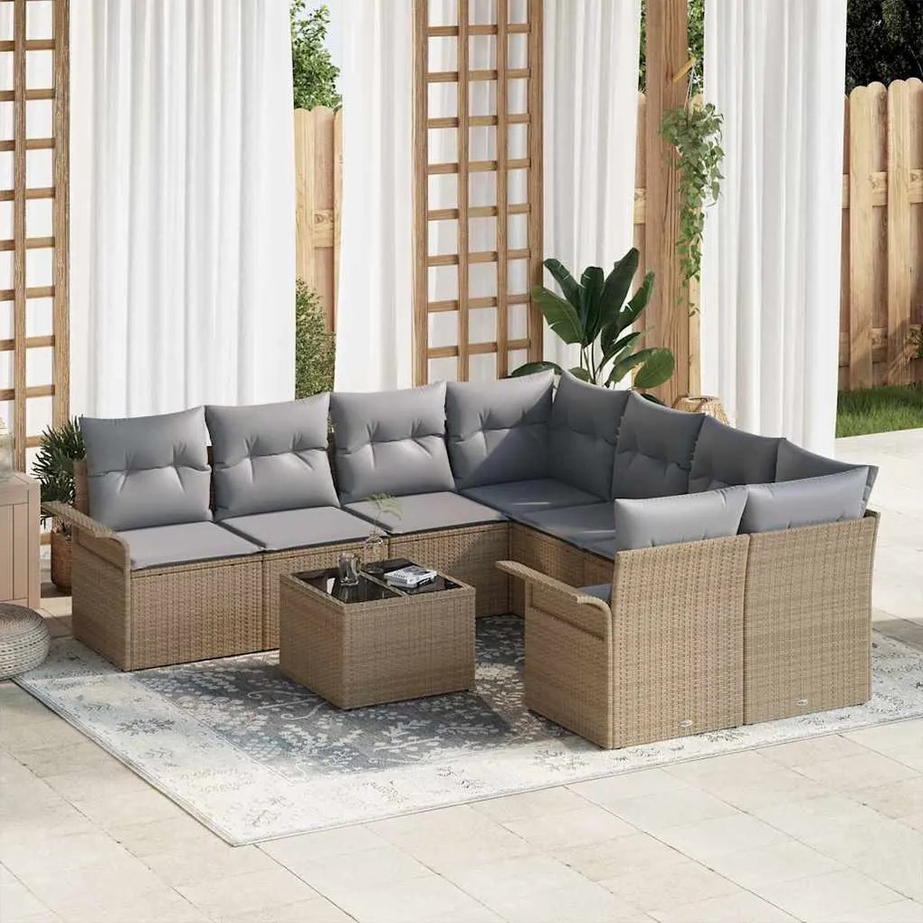 vidaXL Conjunto de Sofá de Jardim com almofada 9 pcs Bege e Cinza