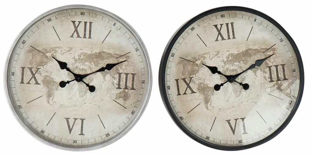 Relógio de Parede DKD Home Decor Cristal Bege Castanho Ferro Mapa do Mundo (50 x 5.5 x 50 cm) (2 pcs)
