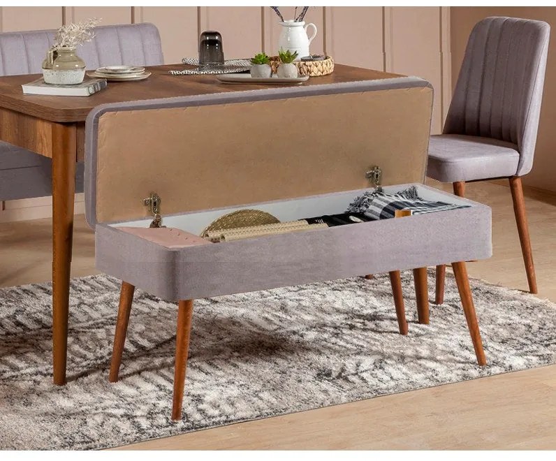 Conjunto de Mesa de Jantar Extensível e Cadeiras Vina – Nogueira e Cin
