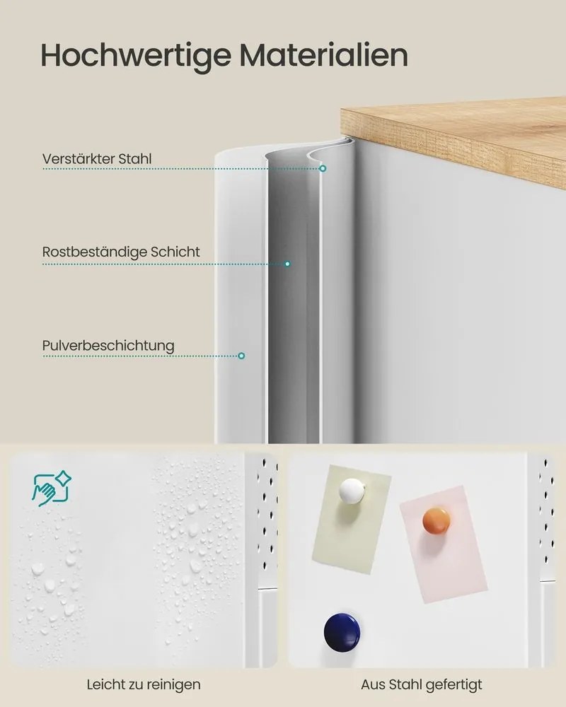 Armário de arrumação sala, cozinha, escritorio 40 x 141 x 76 cm com 4 portas em aglomerado de madeira e aço branco e bege carvalho