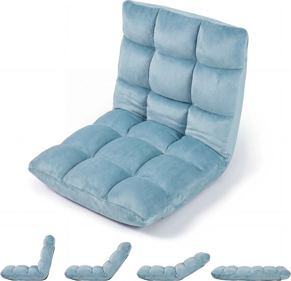Cadeira de Chão Dobrável, 104 x 53 x 15 cm, Encosto Ajustável em 14 Posições, Azul-claro