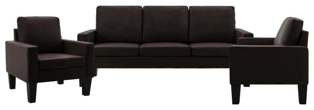3 pcs conjunto de sofás couro artificial castanho