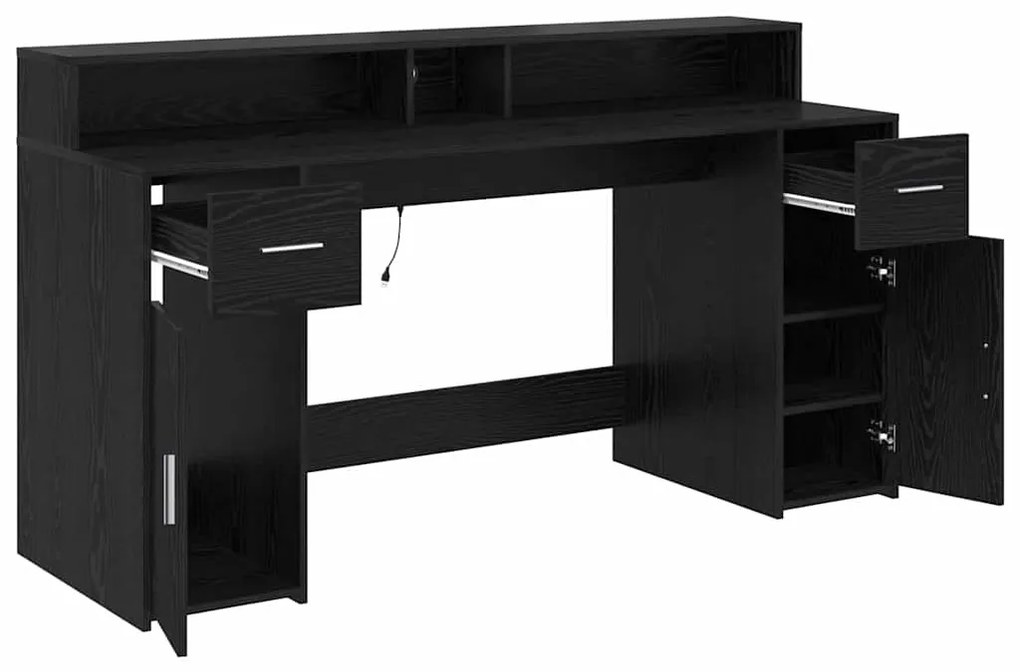 Escrivaninha Carvalho Preto 160x55x91 cm Madeira Engenheirada