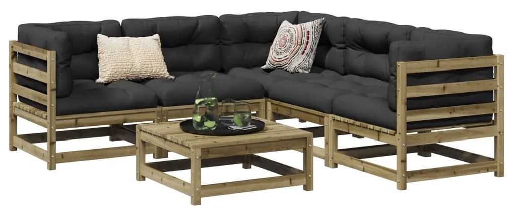 6 pcs conjunto sofás de jardim c/ almofadões pinho impregnado