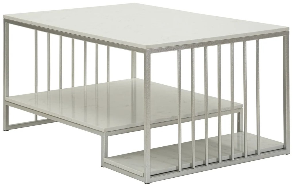 MESA DE CENTRO KAYSERI 90X60X45 CM PRATA E BRANCO