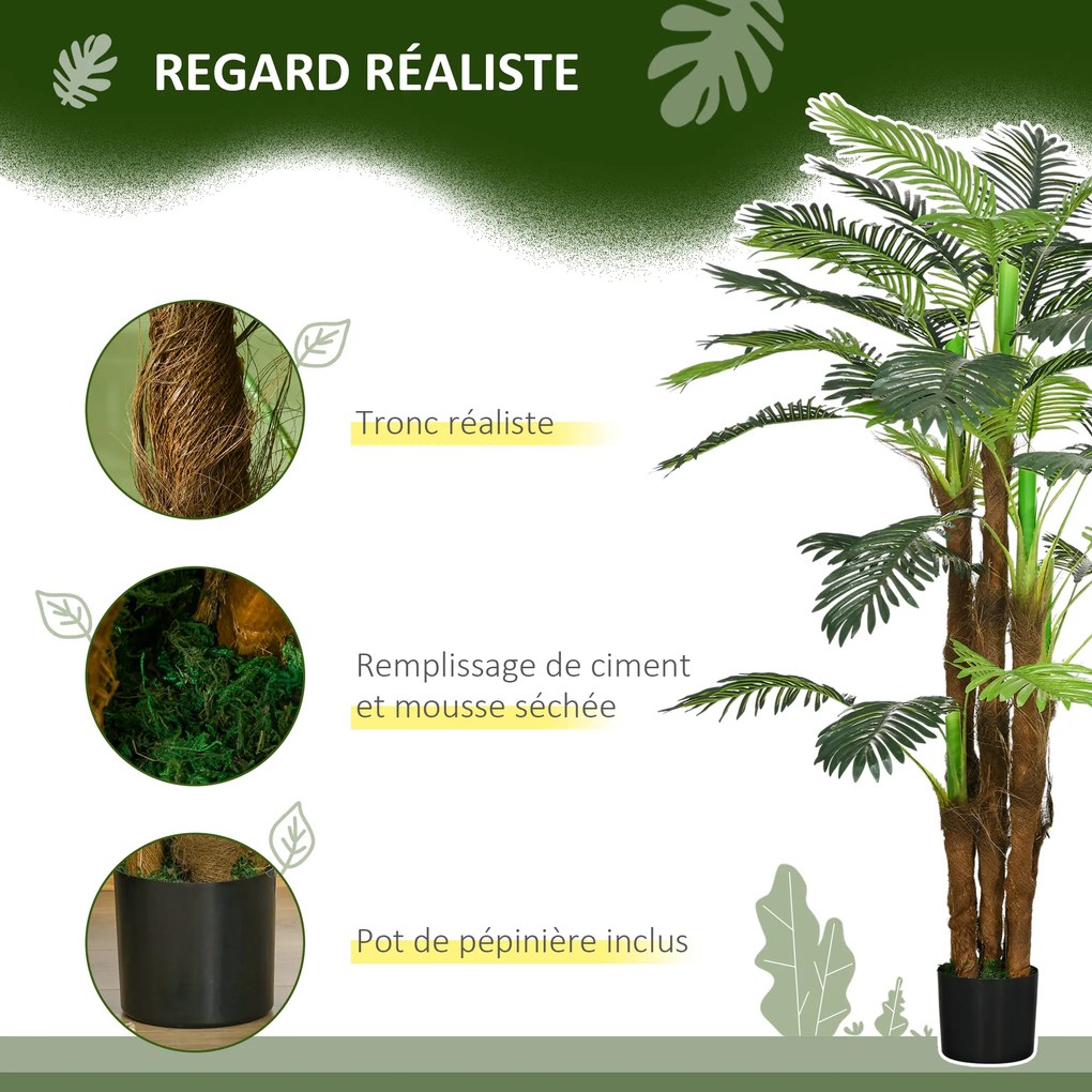 Palmeira artificial, 1,6 m de altura. Árvore artificial com tronco, ramos, líquen e folhas. Muito realista. Vaso incluído Verde