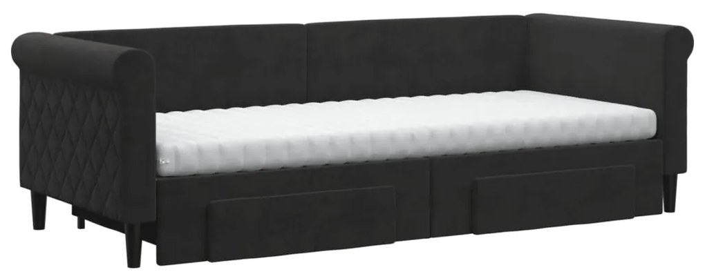 Sofá-cama com gavetão e gavetas 80x200 cm veludo preto