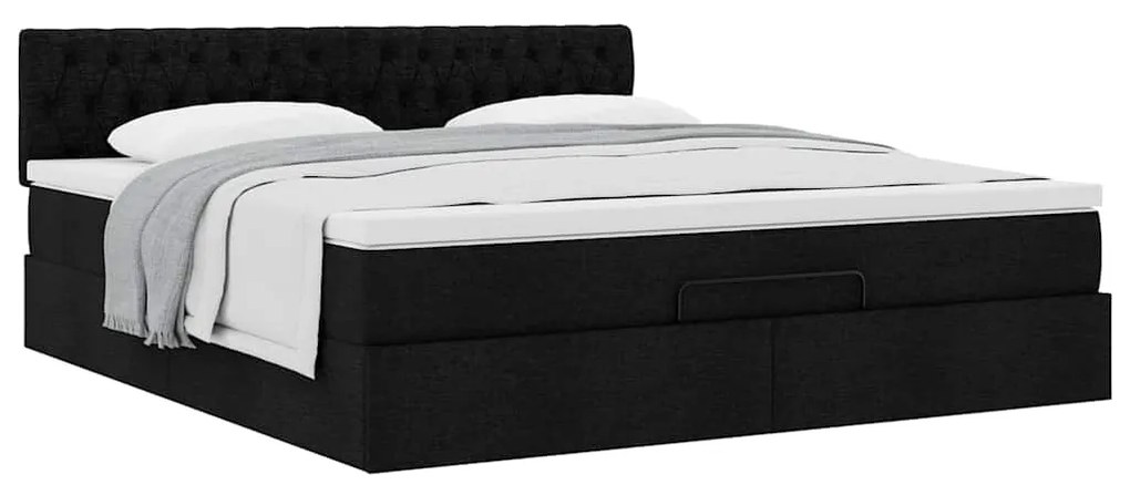 Estrutura de cama otomana com colchão 160x200 cm tecido preto