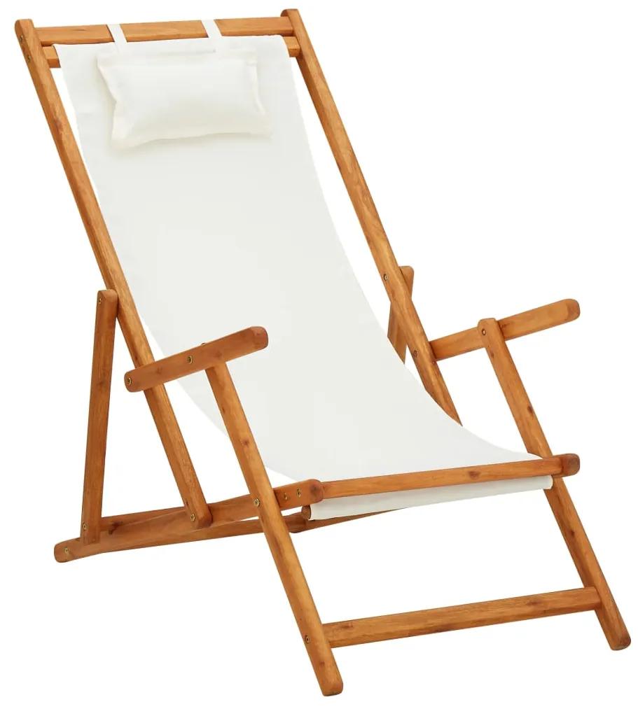 310311 vidaXL Cadeira de praia dobrável madeira eucalipto maciça/tecido creme