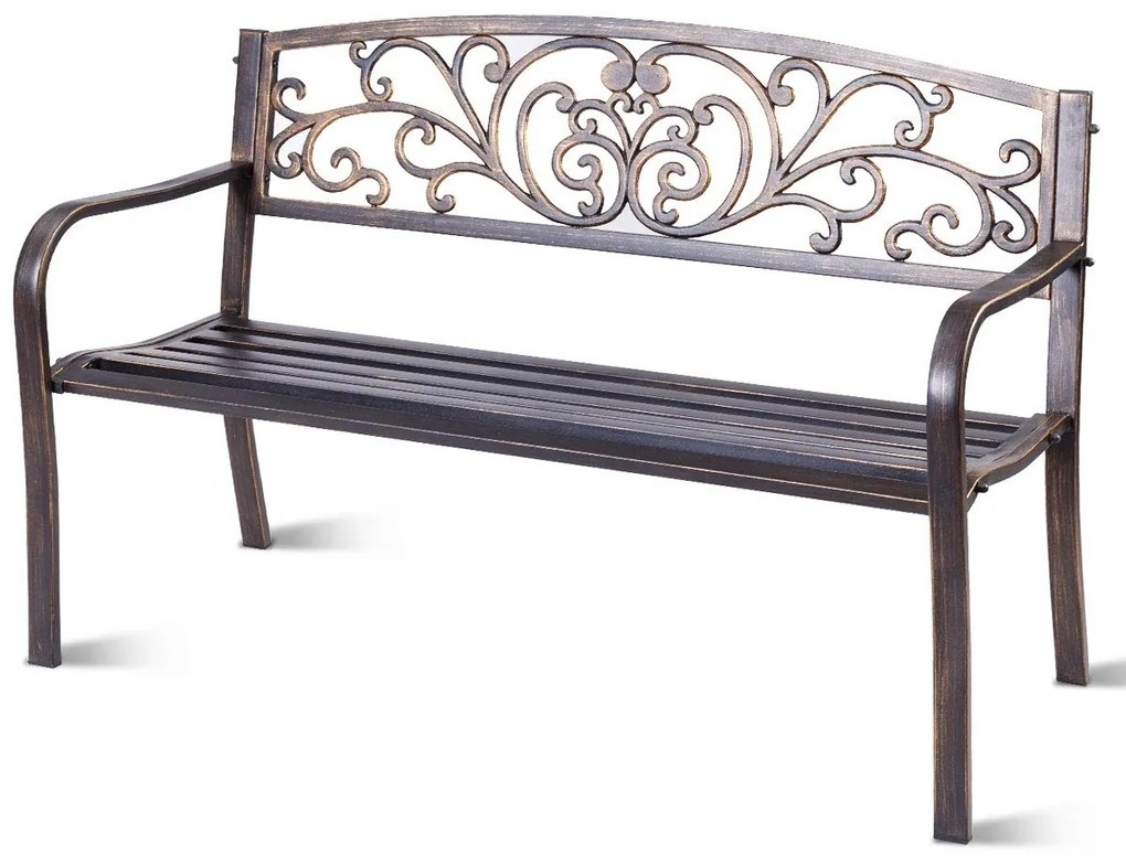 Banco de Metal de Jardim Assento de Ferro Fundido com Encosto para Terraço Jardim 127x 60 x 60 x 85 cm