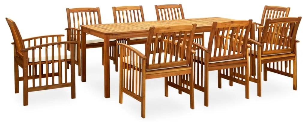 9 pcs conjunto de jantar p/ jardim c/ almofadões acácia maciça