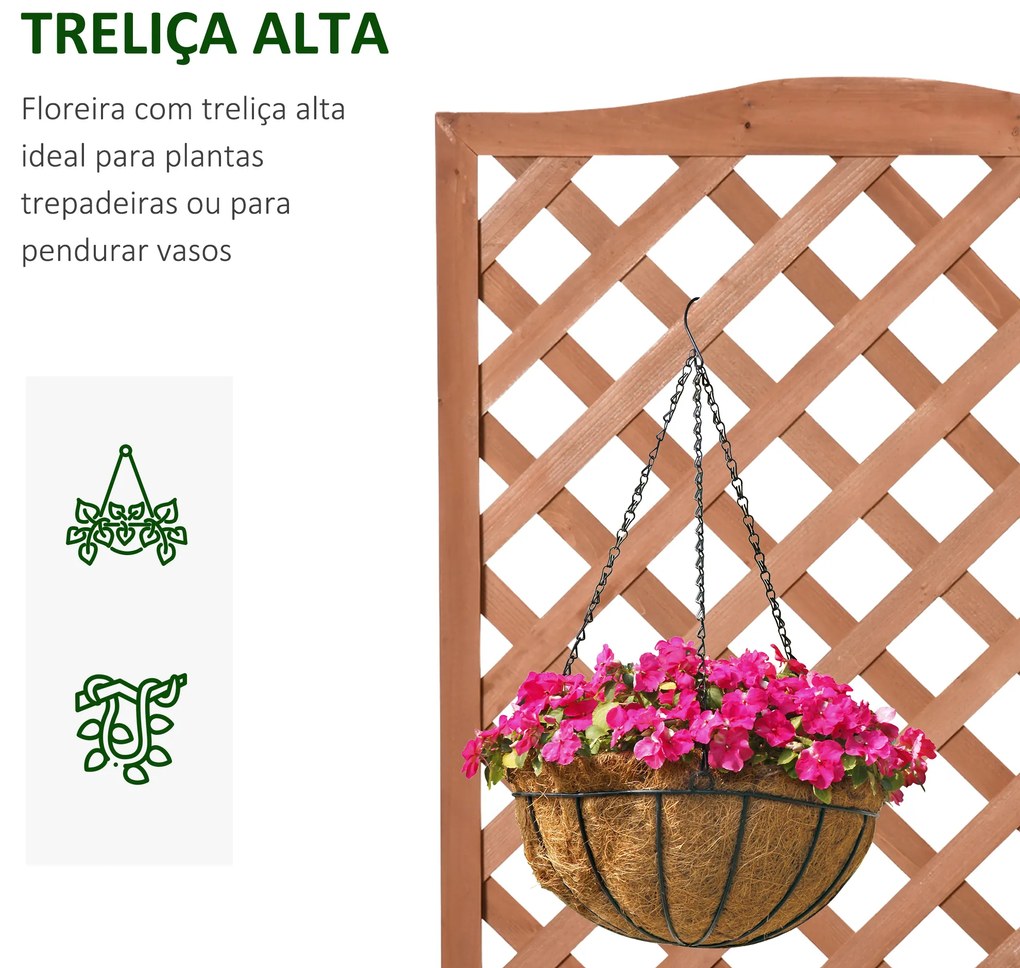 Outsunny Floreira com Treliça de Madeira Caixa de Plantio com Suporte para Plantas Trepadeiras para Cultivo de Plantas Flores Terraço Jardim Exterior 76x36x170cm Marrom
