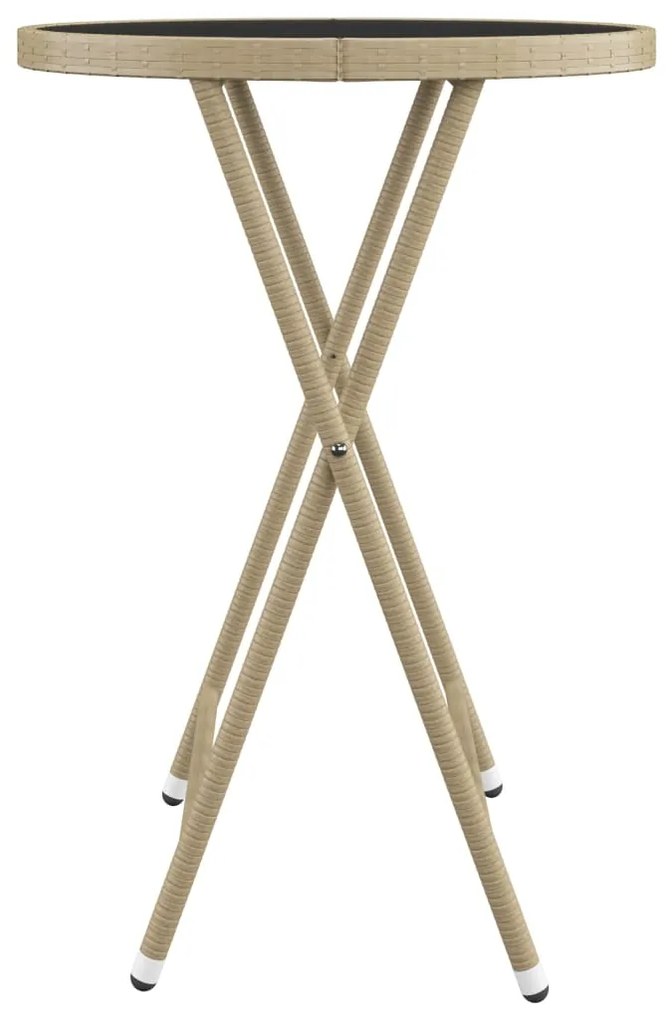 3 pcs conjunto bistrô p/ jardim vime PE e vidro temperado bege
