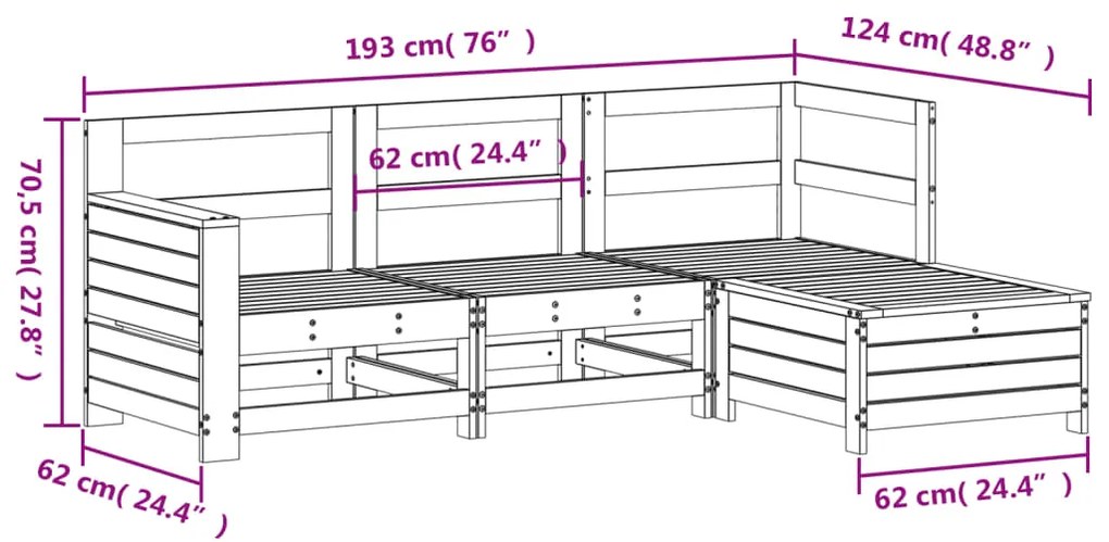 4 pcs conjunto sofás de jardim madeira de pinho impregnada