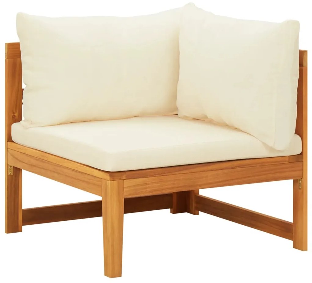 2 pcs conj. lounge de jardim c/ almofadões branco nata acácia
