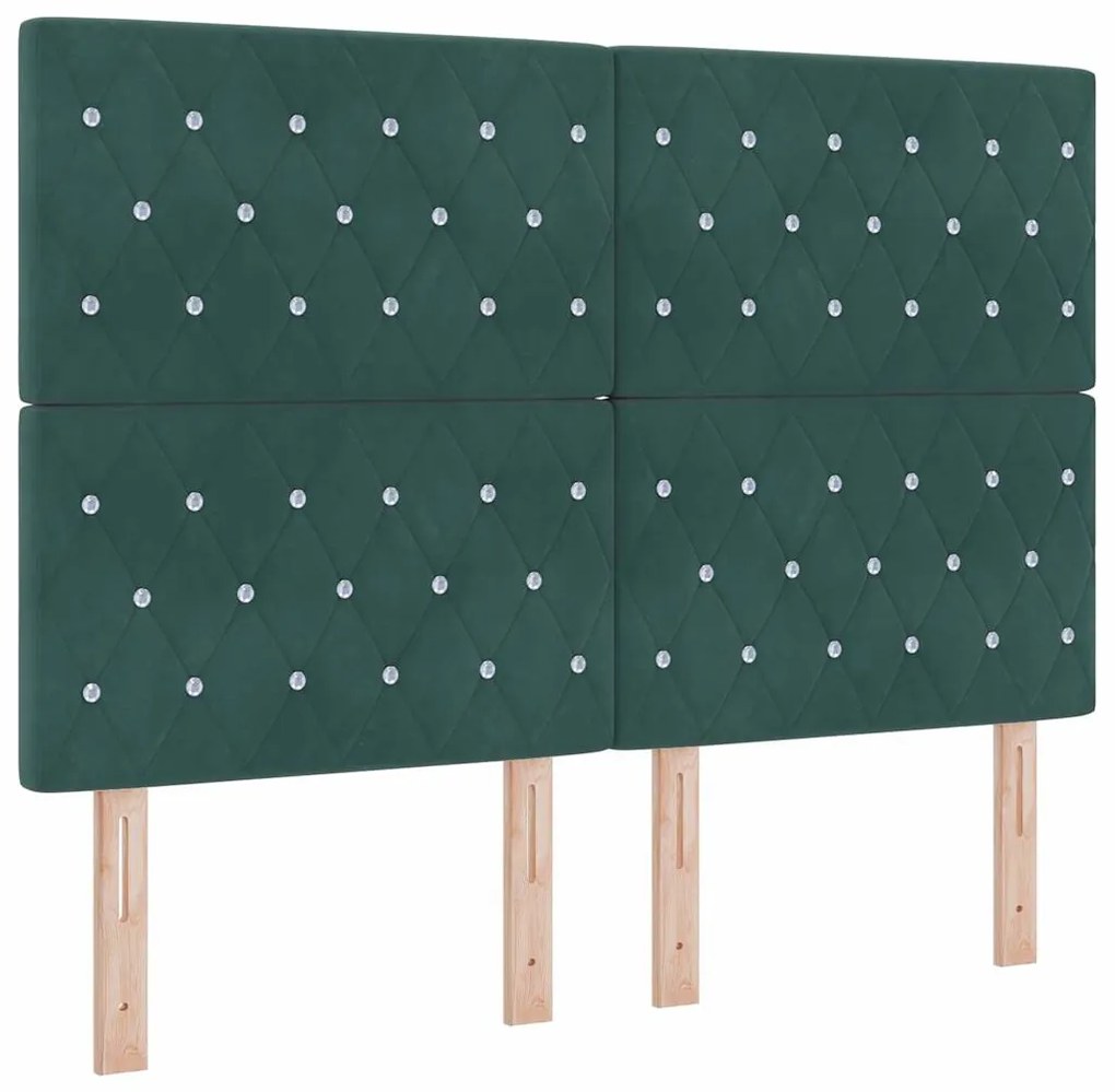 Cama Box Spring com Colchão &amp; Banco Verde Escuro 140x190 cm Veludo