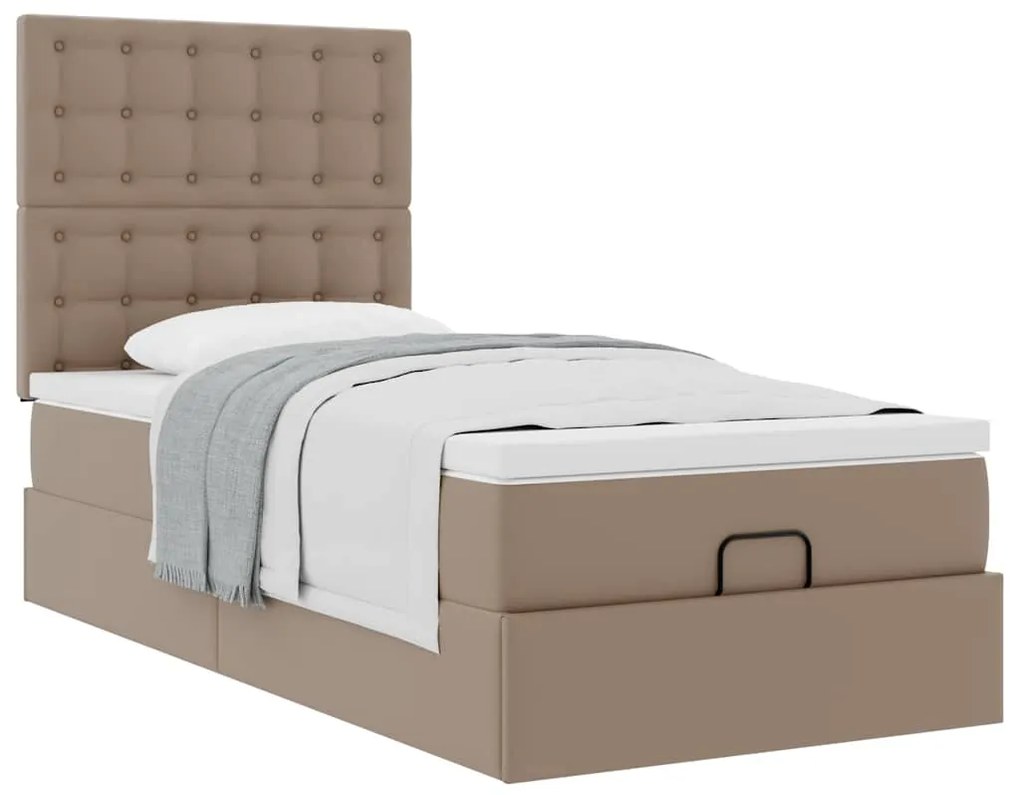 Cama otomana com colchão 80x200 cm couro artificial cappucino