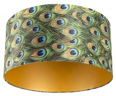 Abajur de veludo com design de pavão 50/50/25 com interior dourado