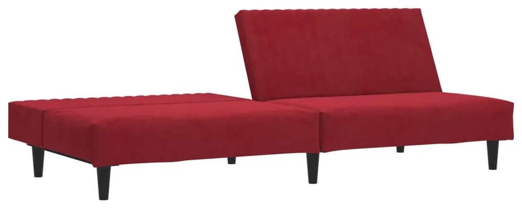 Sofá-cama de 2 lugares veludo vermelho tinto