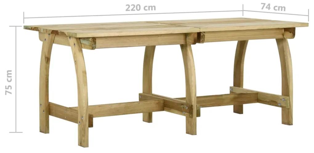 Mesa de jardim 220x74x75 cm madeira de pinho impregnada