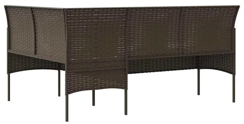5 pcs conjunto sofás formato L c/ almofadões vime PE castanho