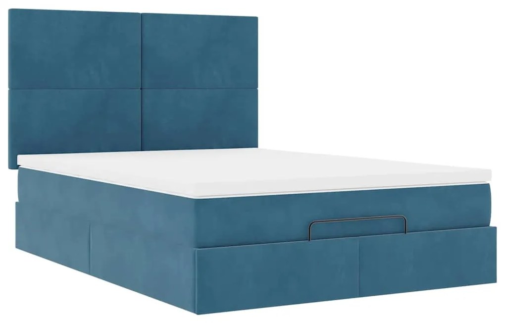 Estrutura de cama otomana colchões 140x200cm veludo azul escuro