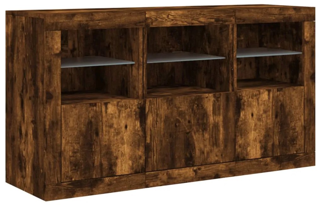 Aparador com luzes LED 123x37x67 cm carvalho fumado