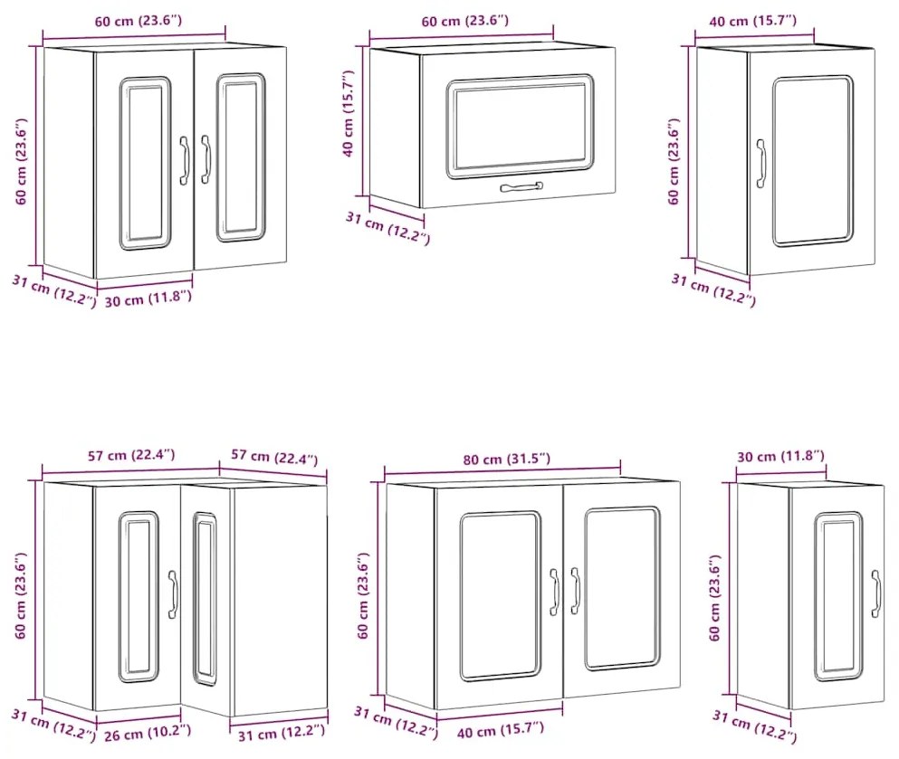 11 peças armário de cozinha conjunto Kalmar brilho branco