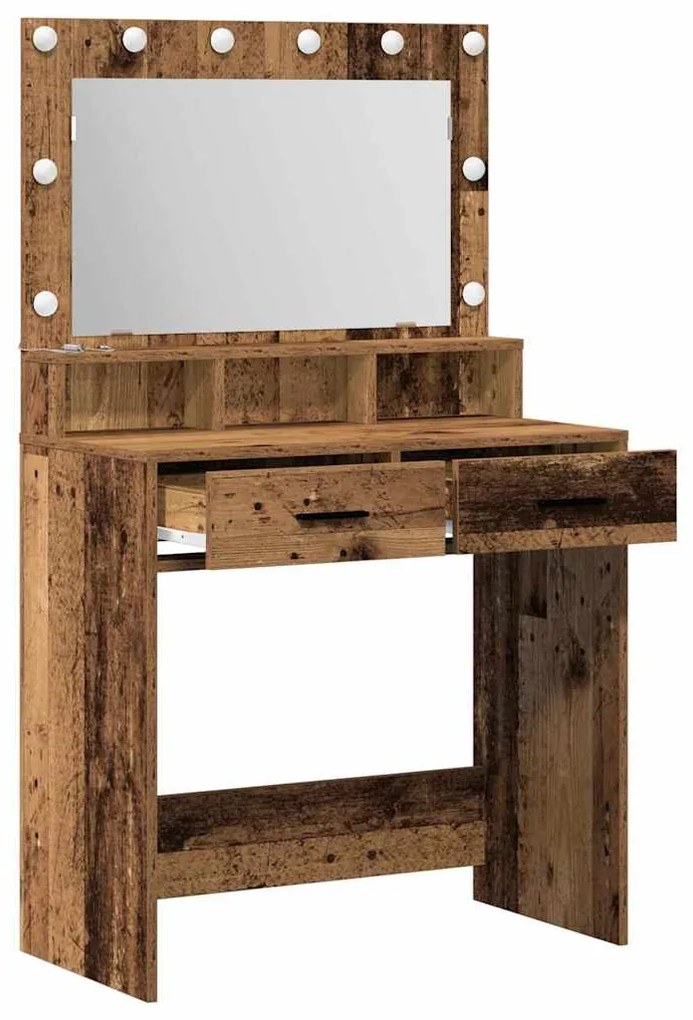 Mesa de Maquilhagem com Luzes LED em Madeira Antiga 79x41x135 cm