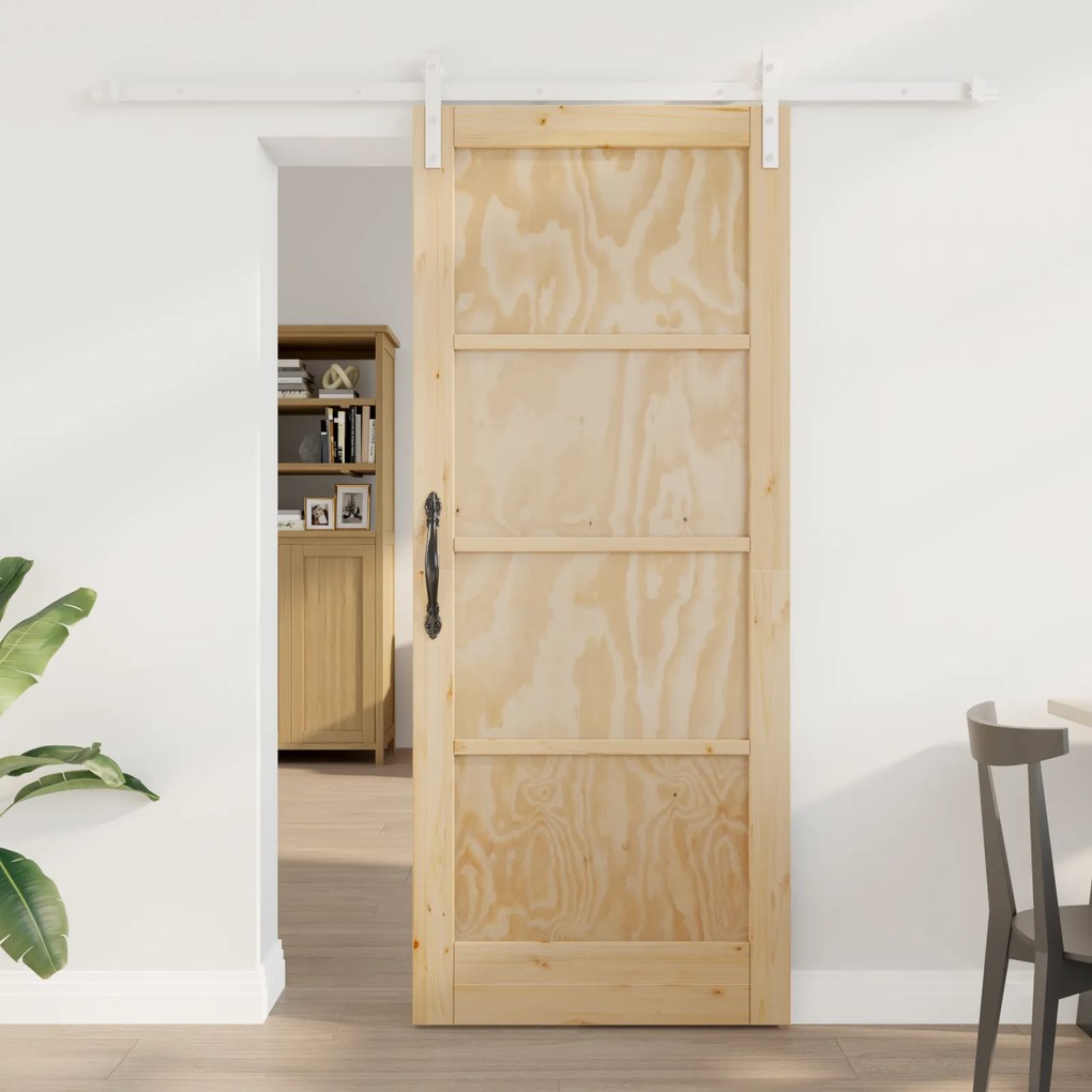 Porta Deslizante com Conjunto de Ferragens 83x202 cm Madeira Sólida de