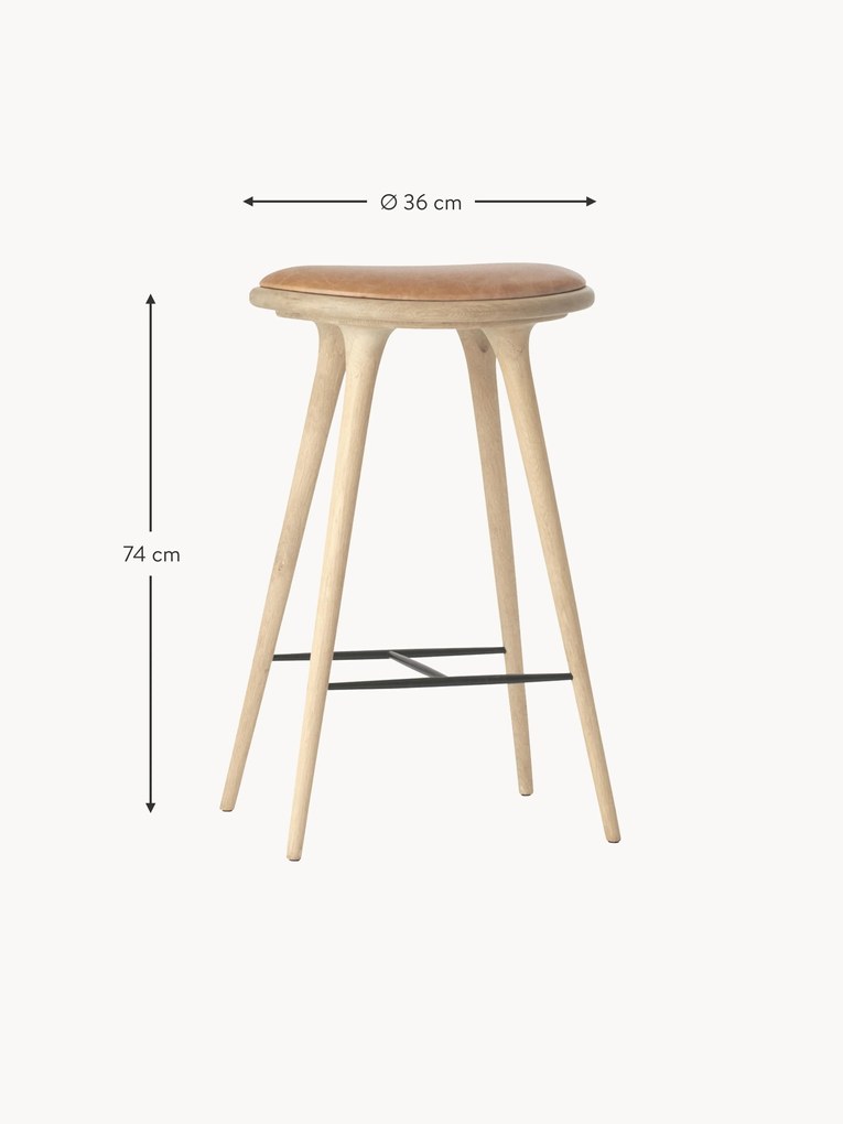 Banco alto em madeira de carvalho e couro High Stool