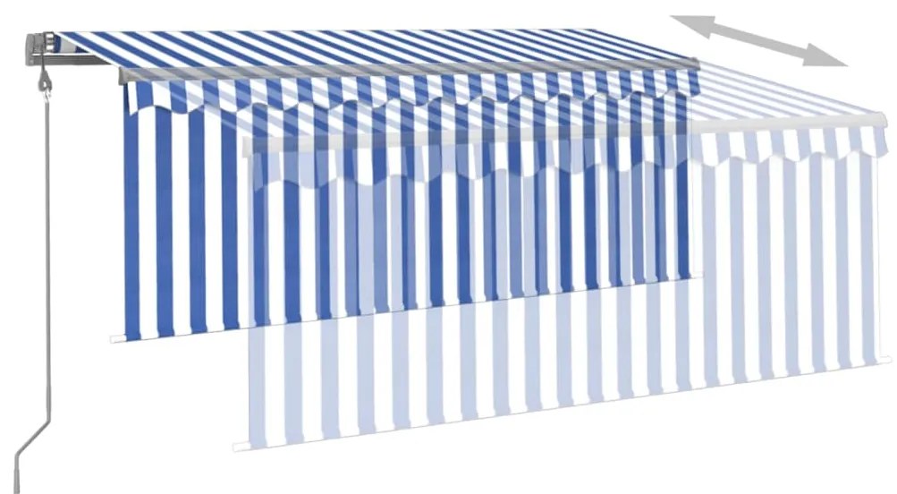 Toldo automático c/ estore/LED/sensor vento 3x2,5m azul/branco