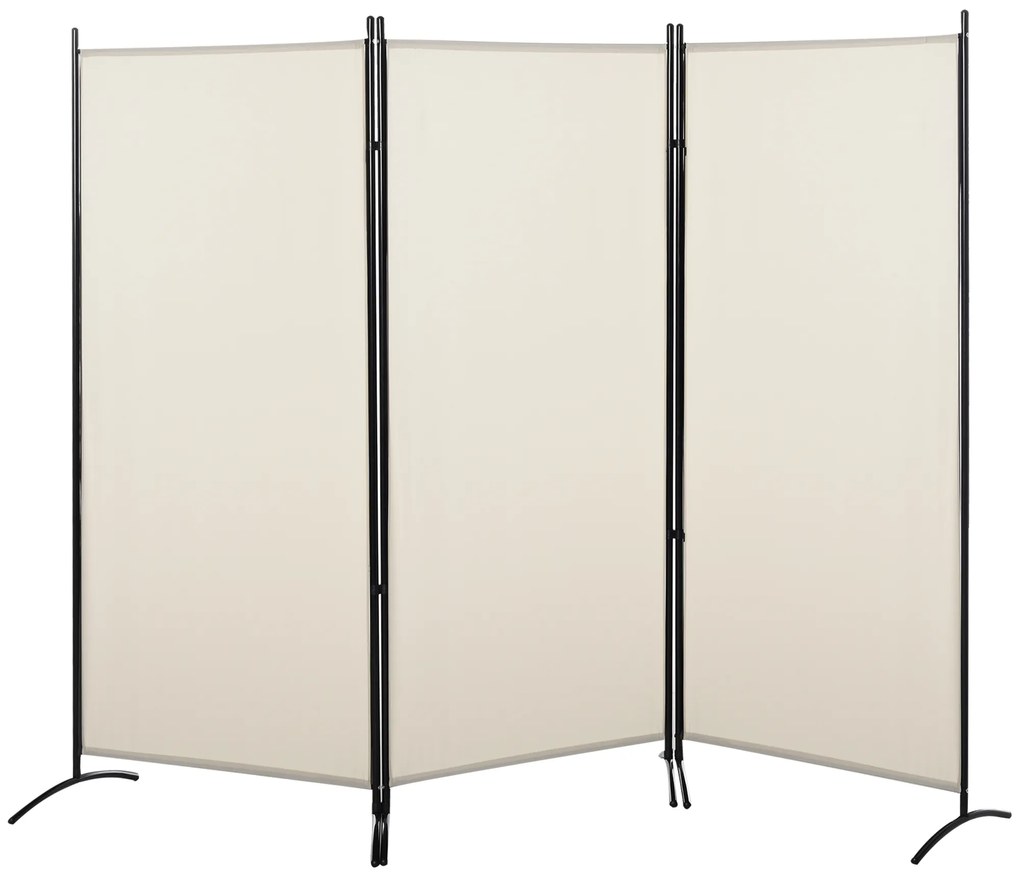 HOMCOM Biombo de 3 Paineis Separador de Ambientes Dobrável Biombo de Privacidade com 6 Pés de Metal 253x50x182 cm Bege | Aosom Portugal